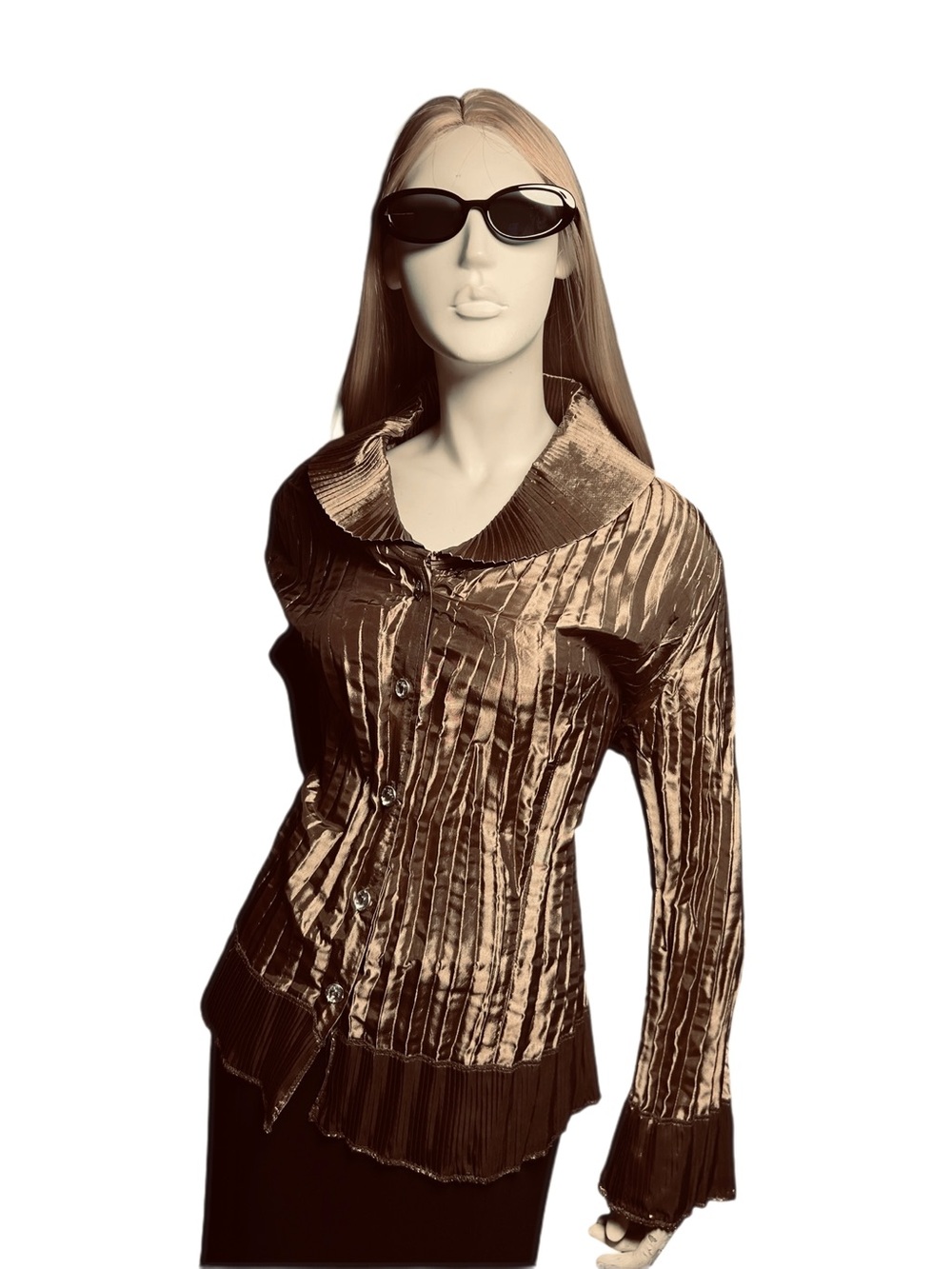 Vintage Colour Works Metallic Pleated Blouse Whimsigoth Dark Romantic Size L